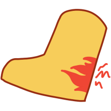 A simplified foot with the back of it covered in red and jagged red lines coming out from it